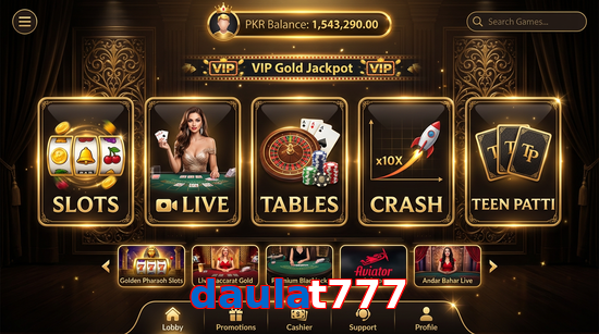Main screen of Daulat777 casino page for PK players